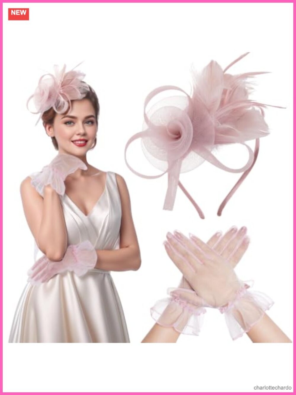Tulle Fascinators Hat with Gloves Set Women Wedding Tea Party Headband